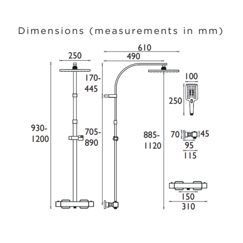 Bristan Qubo Thermostatic Bar Shower with Rigid Riser QB SHXDIVCTFF C